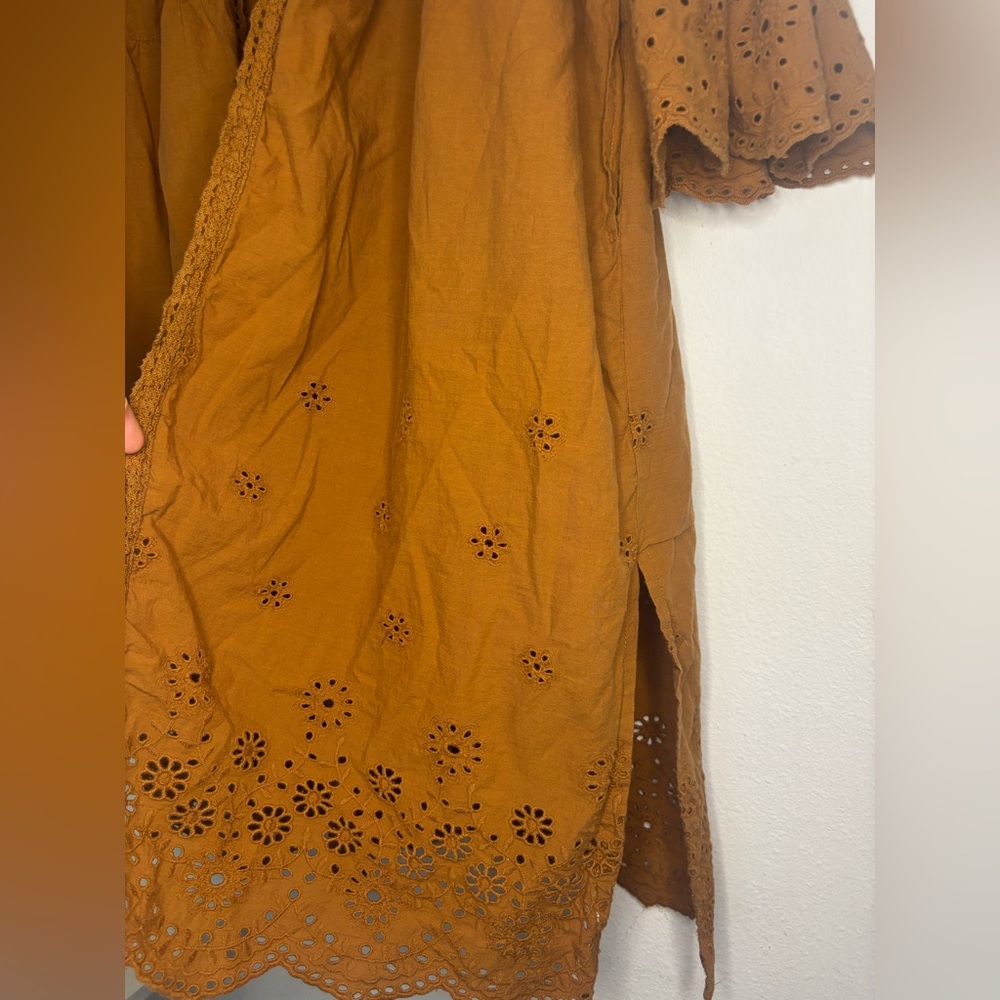 WORLD MARKET LONG LINED BURNT ORANGE EMBROIDERED OPEN FRONT CARDIGAN SZ L/XL - Picture 2 of 8